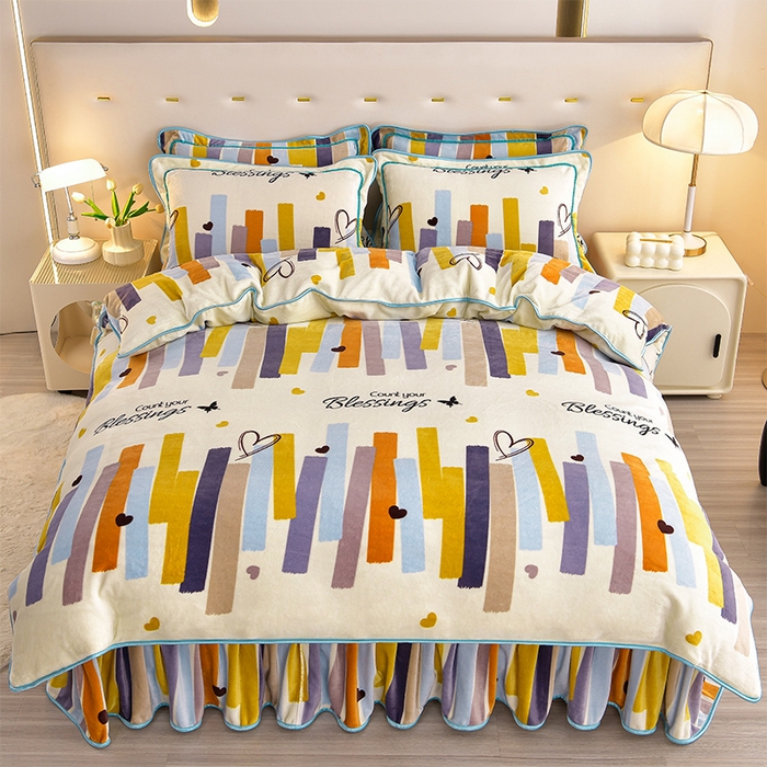 91家纺网 家纺一手货源 找家纺 缘莉娜家纺 2025新款亲肤舒适牛奶绒印花床裙花边款单被套单件被套单品被套 多彩生活