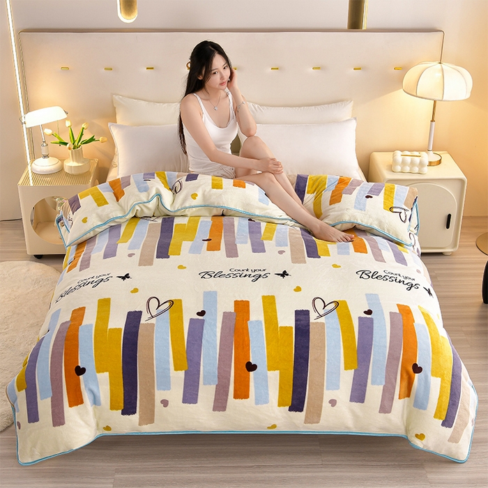 91家纺网 家纺一手货源 找家纺 缘莉娜家纺 2025新款亲肤舒适牛奶绒印花床裙花边款单被套单件被套单品被套 多彩生活