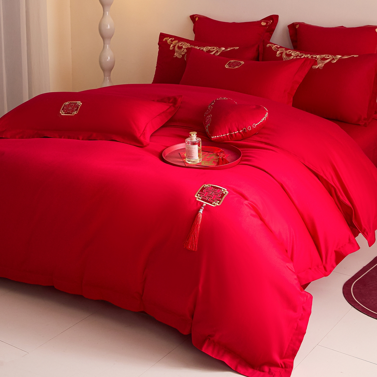 91家纺网 家纺一手货源 找家纺 （总）东方合美（原：皇家传奇） 2025新款长绒棉纯棉婚庆刺绣小红书系列四件套