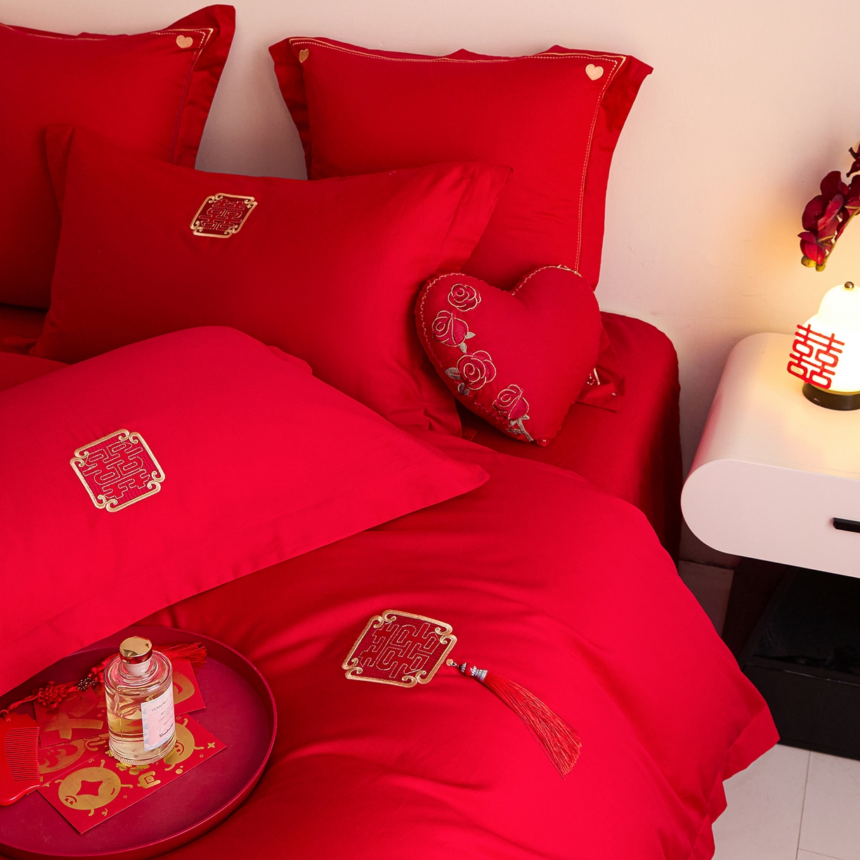 91家纺网 家纺一手货源 找家纺 （总）东方合美（原：皇家传奇） 2025新款长绒棉纯棉婚庆刺绣小红书系列四件套