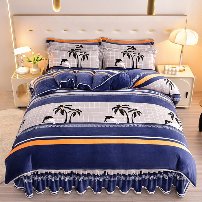 91家纺网 家纺一手货源 找家纺 缘莉娜家纺 2025新款亲肤舒适牛奶绒印花床裙花边款单被套单件被套单品被套 海阔天空