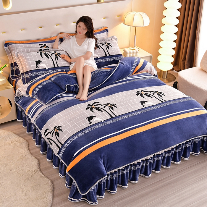 91家纺网 家纺一手货源 找家纺 缘莉娜家纺 2025新款亲肤舒适牛奶绒印花床裙花边款单被套单件被套单品被套 海阔天空