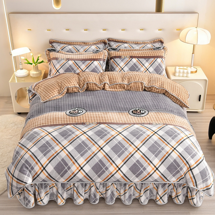 91家纺网 家纺一手货源 找家纺 缘莉娜家纺 2025新款亲肤舒适牛奶绒印花床裙花边款单被套单件被套单品被套 辉煌人生