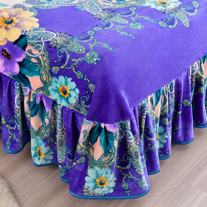 91家纺网 家纺一手货源 找家纺 缘莉娜家纺 2025新款亲肤舒适牛奶绒印花床裙花边款单被套单件被套单品被套 浪漫花都