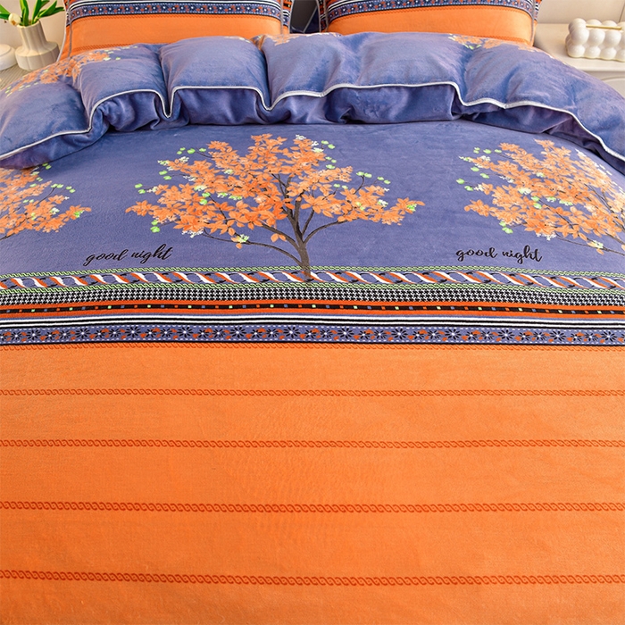 91家纺网 家纺一手货源 找家纺 缘莉娜家纺 2025新款亲肤舒适牛奶绒印花床裙花边款单被套单件被套单品被套 留恋树