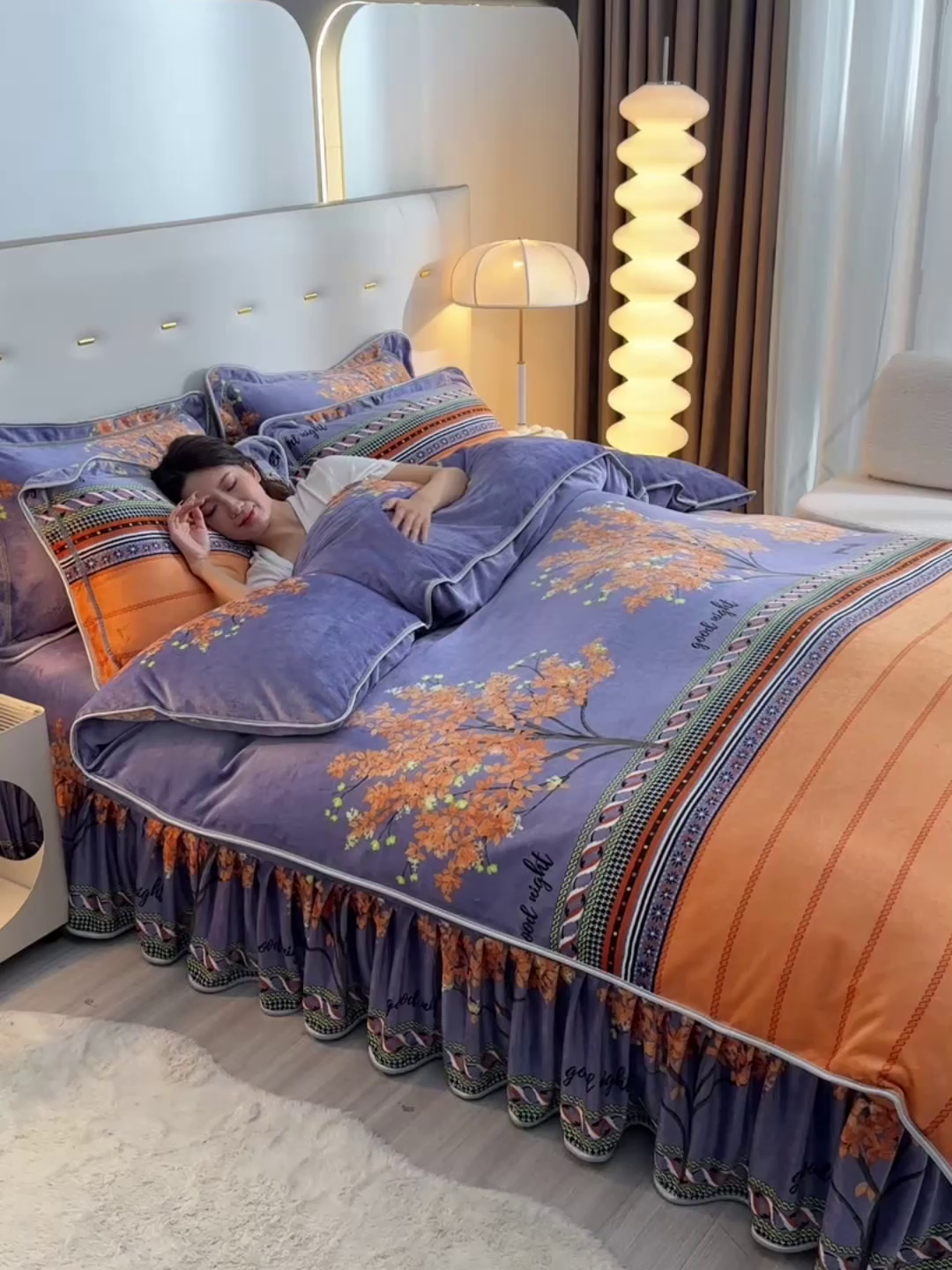 91家纺网 家纺一手货源 找家纺 缘莉娜家纺 2025新款亲肤舒适牛奶绒印花床裙花边款单被套单件被套单品被套 留恋树