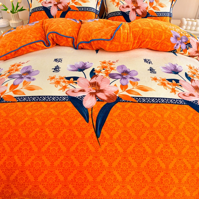 91家纺网 家纺一手货源 找家纺 缘莉娜家纺 2025新款亲肤舒适牛奶绒印花床裙花边款单被套单件被套单品被套 曼妙顺意