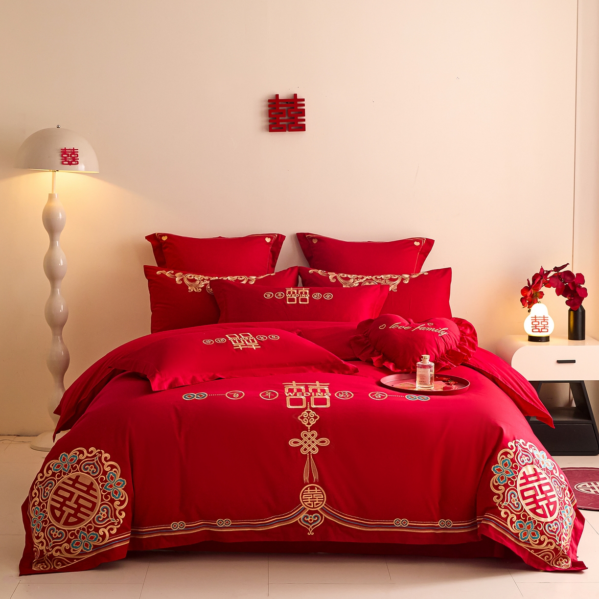 91家纺网 家纺一手货源 找家纺 （总）东方合美（原：皇家传奇） 2025新款长绒棉纯棉婚庆刺绣小红书系列四件套