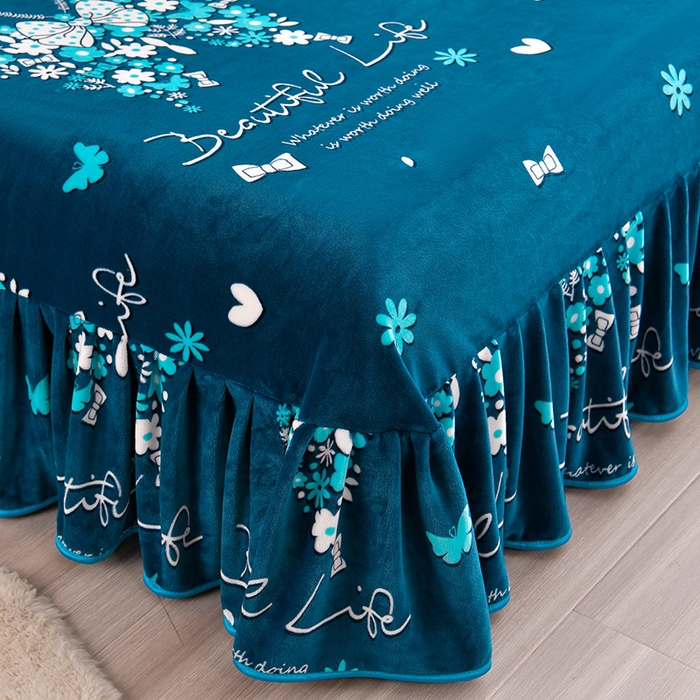 91家纺网 家纺一手货源 找家纺 缘莉娜家纺 2025新款亲肤舒适牛奶绒印花床裙花边款单被套单件被套单品被套 翩翩起舞