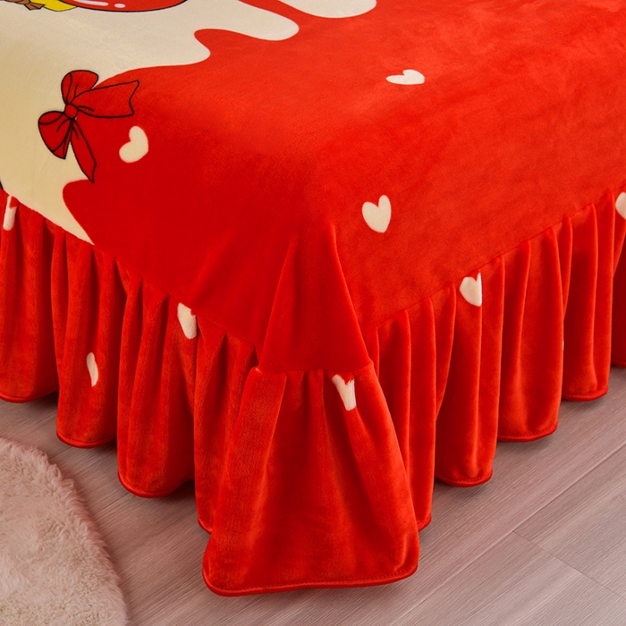 91家纺网 家纺一手货源 找家纺 缘莉娜家纺 2025新款亲肤舒适牛奶绒印花床裙花边款单被套单件被套单品被套 甜心派