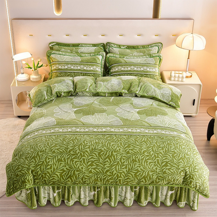 91家纺网 家纺一手货源 找家纺 缘莉娜家纺 2025新款亲肤舒适牛奶绒印花床裙花边款单被套单件被套单品被套 杏运连连