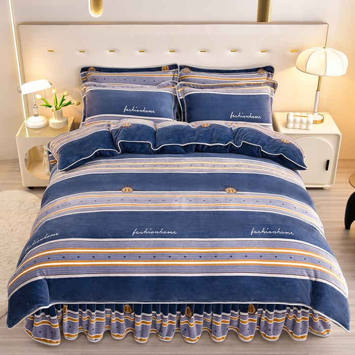 91家纺网 家纺一手货源 找家纺 缘莉娜家纺 2025新款亲肤舒适牛奶绒印花床裙花边款单被套单件被套单品被套 致青春