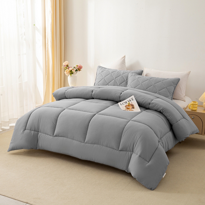 91家纺网 家纺一手货源 找家纺 憨豆家纺 2026新款磨毛四季被春秋被丝棉加厚冬被学生宿舍被子酒店宾馆跨境被芯 格调灰