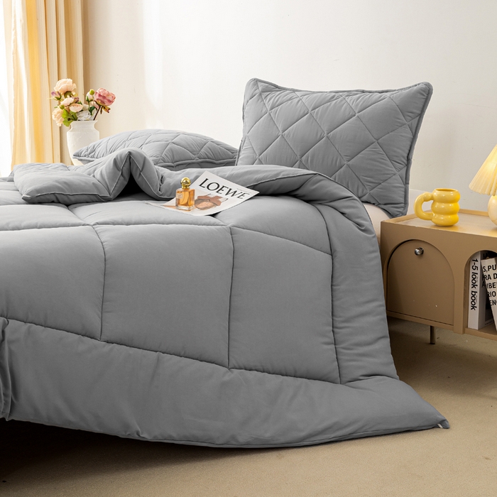 91家纺网 家纺一手货源 找家纺 憨豆家纺 2026新款磨毛四季被春秋被丝棉加厚冬被学生宿舍被子酒店宾馆跨境被芯 格调灰