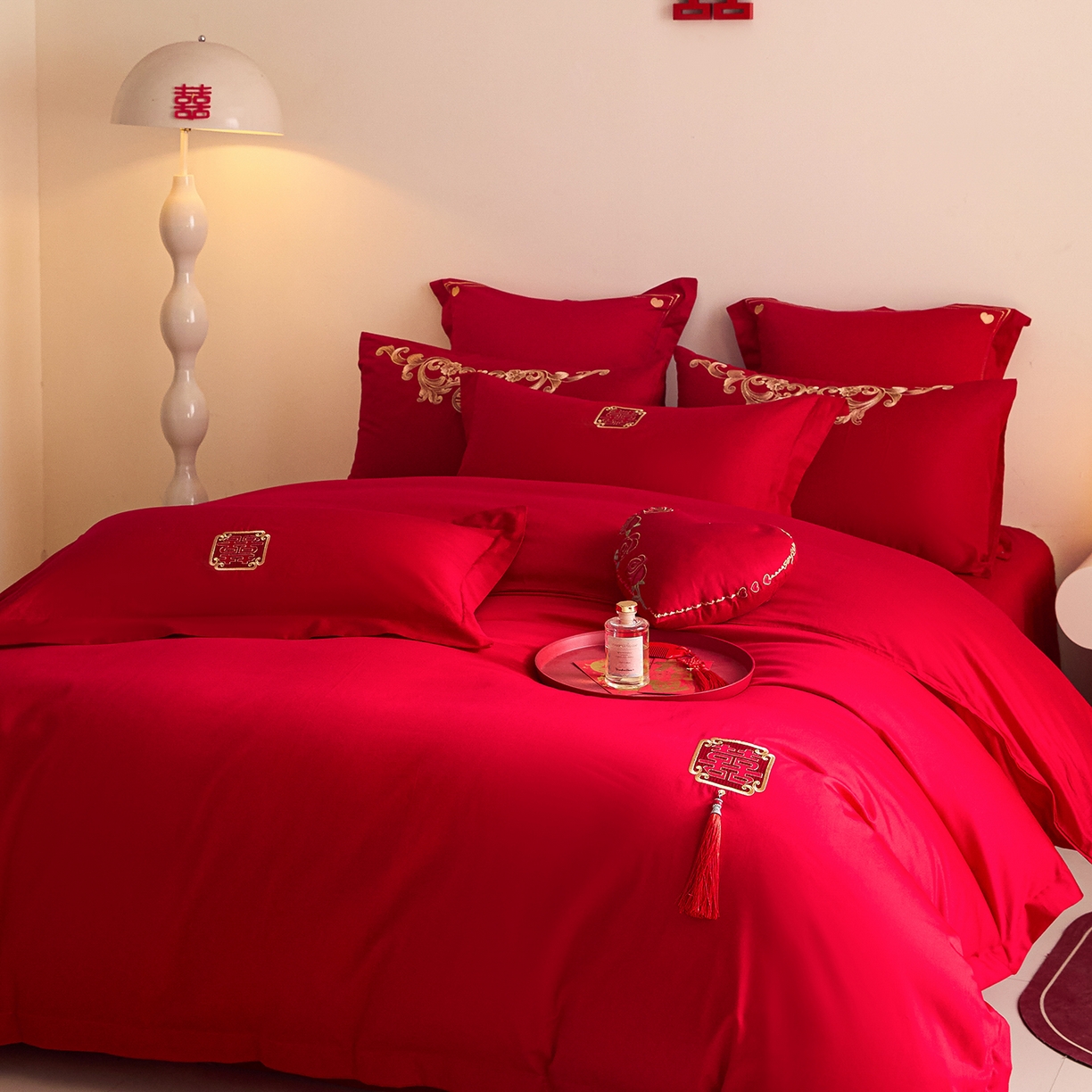 91家纺网 家纺一手货源 找家纺 东方合美（原：皇家传奇） 2025新款长绒棉纯棉婚庆刺绣小红书系列四件套 美好