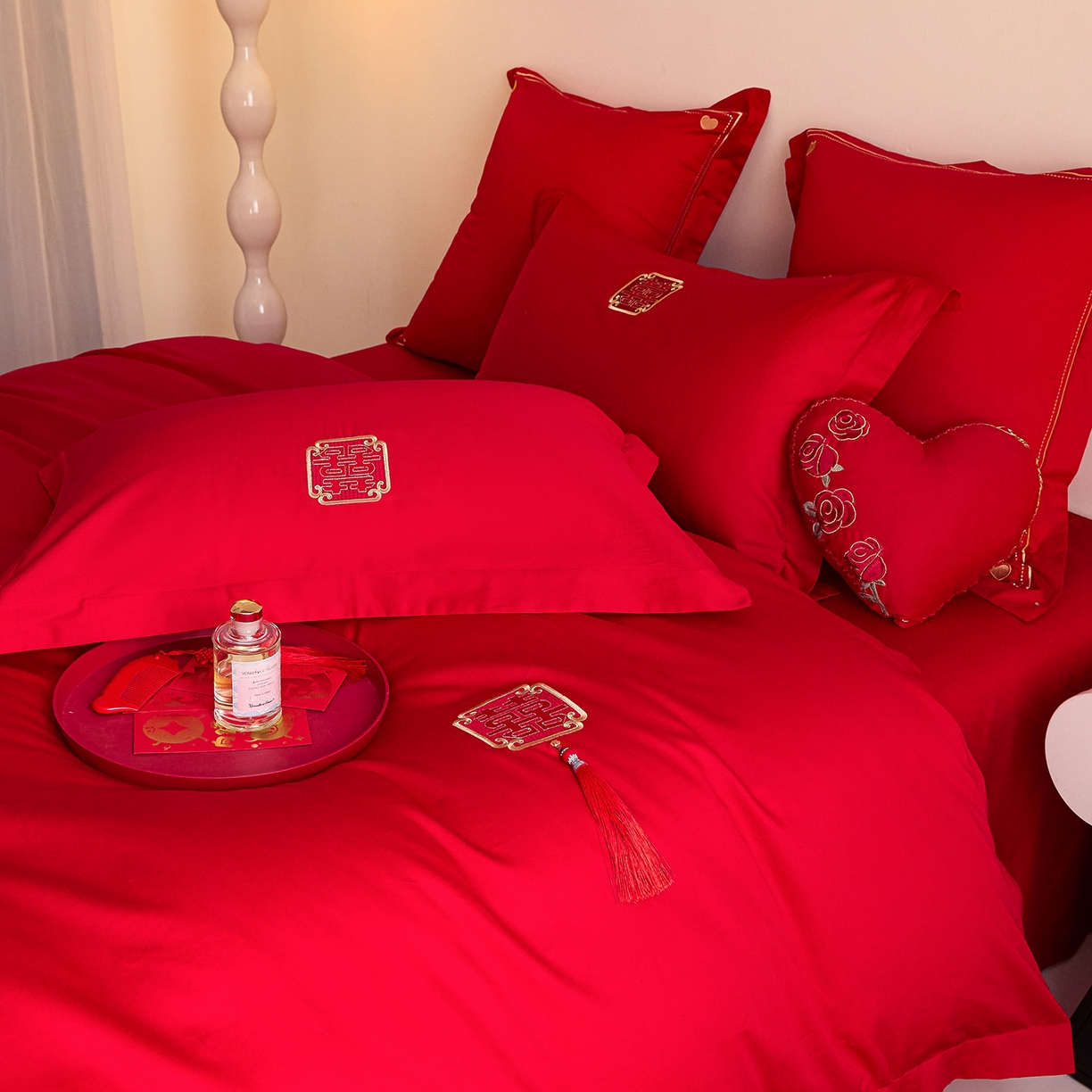 91家纺网 家纺一手货源 找家纺 东方合美（原：皇家传奇） 2025新款长绒棉纯棉婚庆刺绣小红书系列四件套 美好