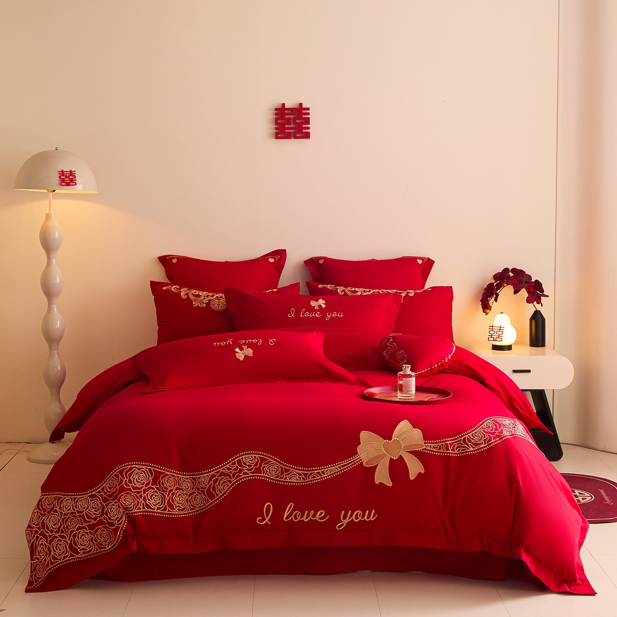 东方合美（原：皇家传奇） 2025新款长绒棉纯棉婚庆刺绣小红书系列四件套 爱合