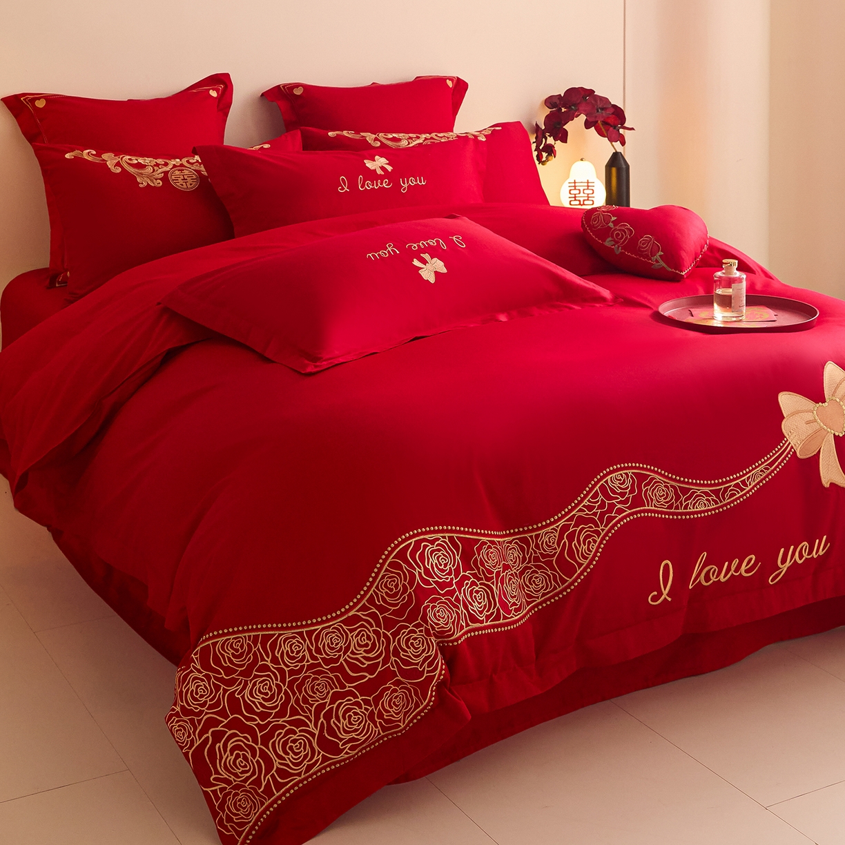 91家纺网 家纺一手货源 找家纺 东方合美（原：皇家传奇） 2025新款长绒棉纯棉婚庆刺绣小红书系列四件套 爱合