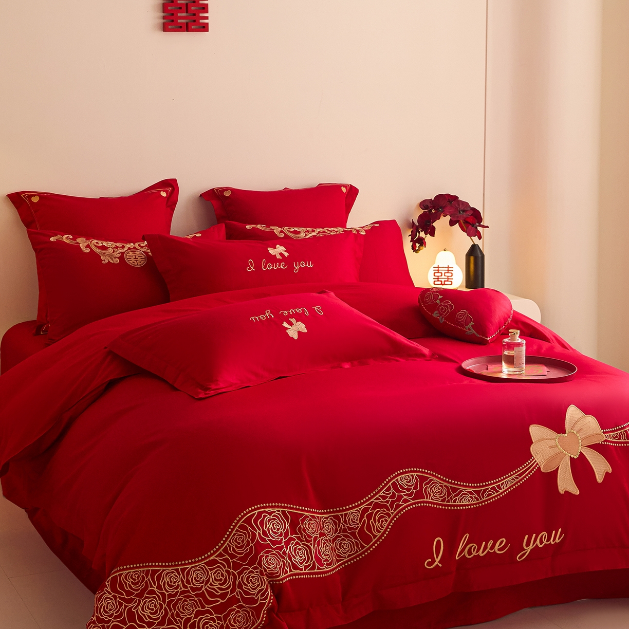 91家纺网 家纺一手货源 找家纺 东方合美（原：皇家传奇） 2025新款长绒棉纯棉婚庆刺绣小红书系列四件套 爱合