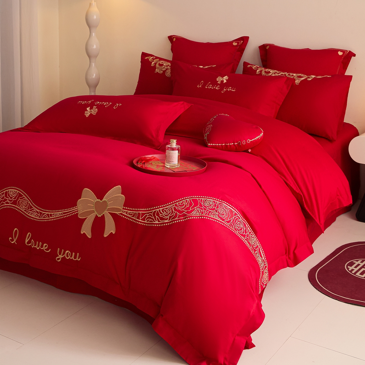 91家纺网 家纺一手货源 找家纺 东方合美（原：皇家传奇） 2025新款长绒棉纯棉婚庆刺绣小红书系列四件套 爱合