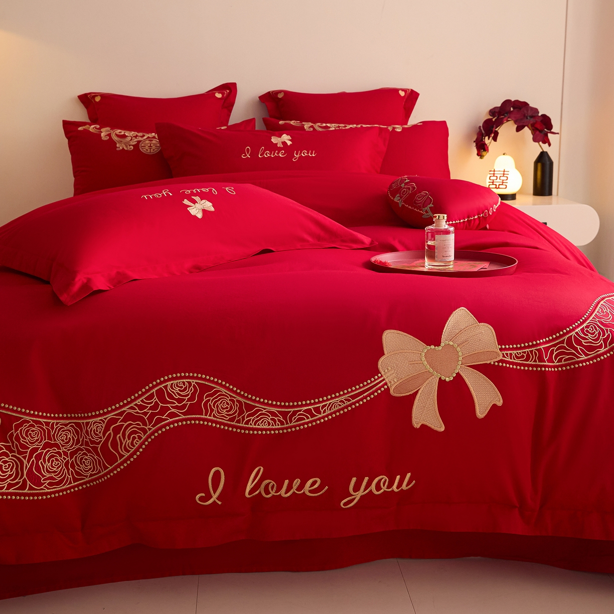 91家纺网 家纺一手货源 找家纺 东方合美（原：皇家传奇） 2025新款长绒棉纯棉婚庆刺绣小红书系列四件套 爱合