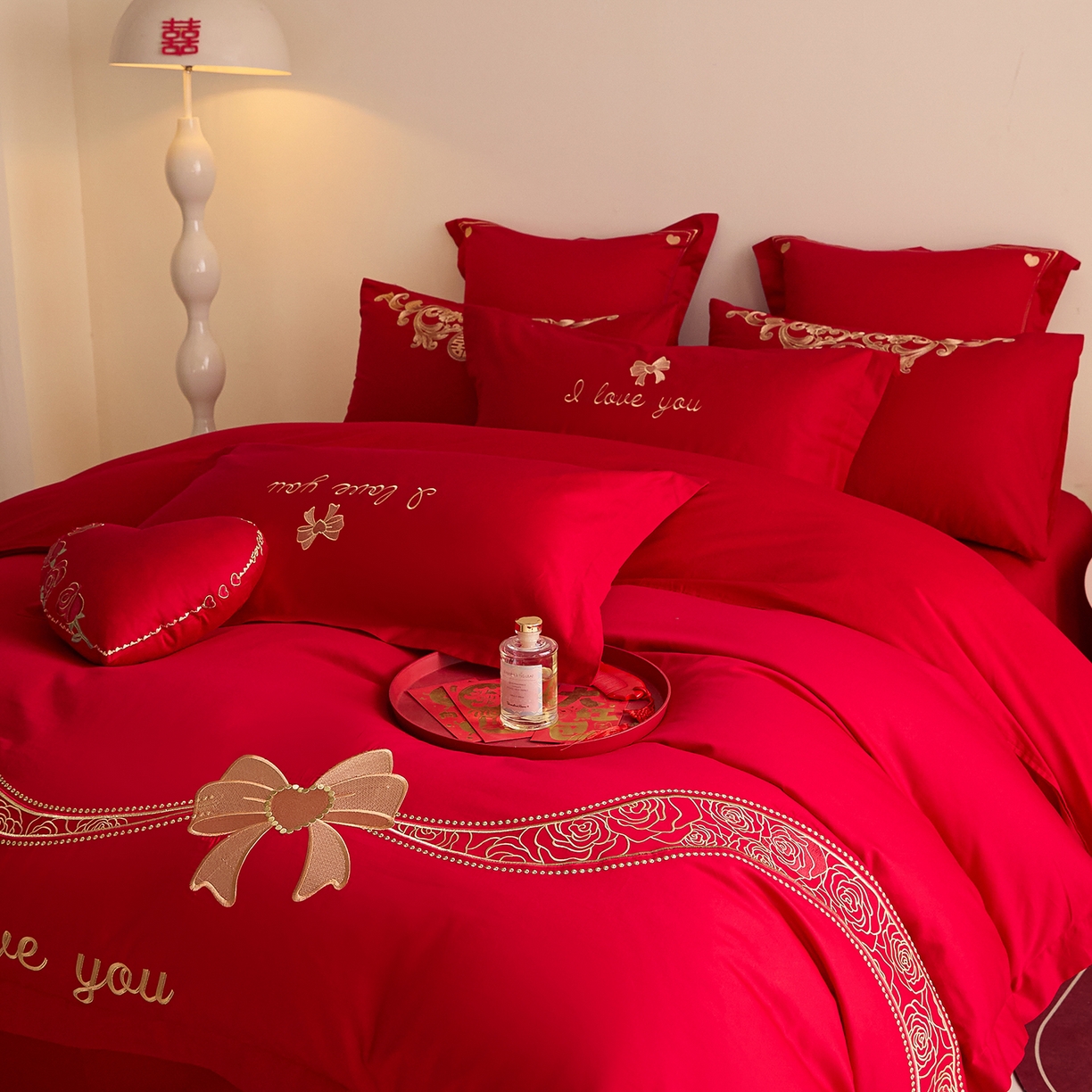 91家纺网 家纺一手货源 找家纺 东方合美（原：皇家传奇） 2025新款长绒棉纯棉婚庆刺绣小红书系列四件套 爱合