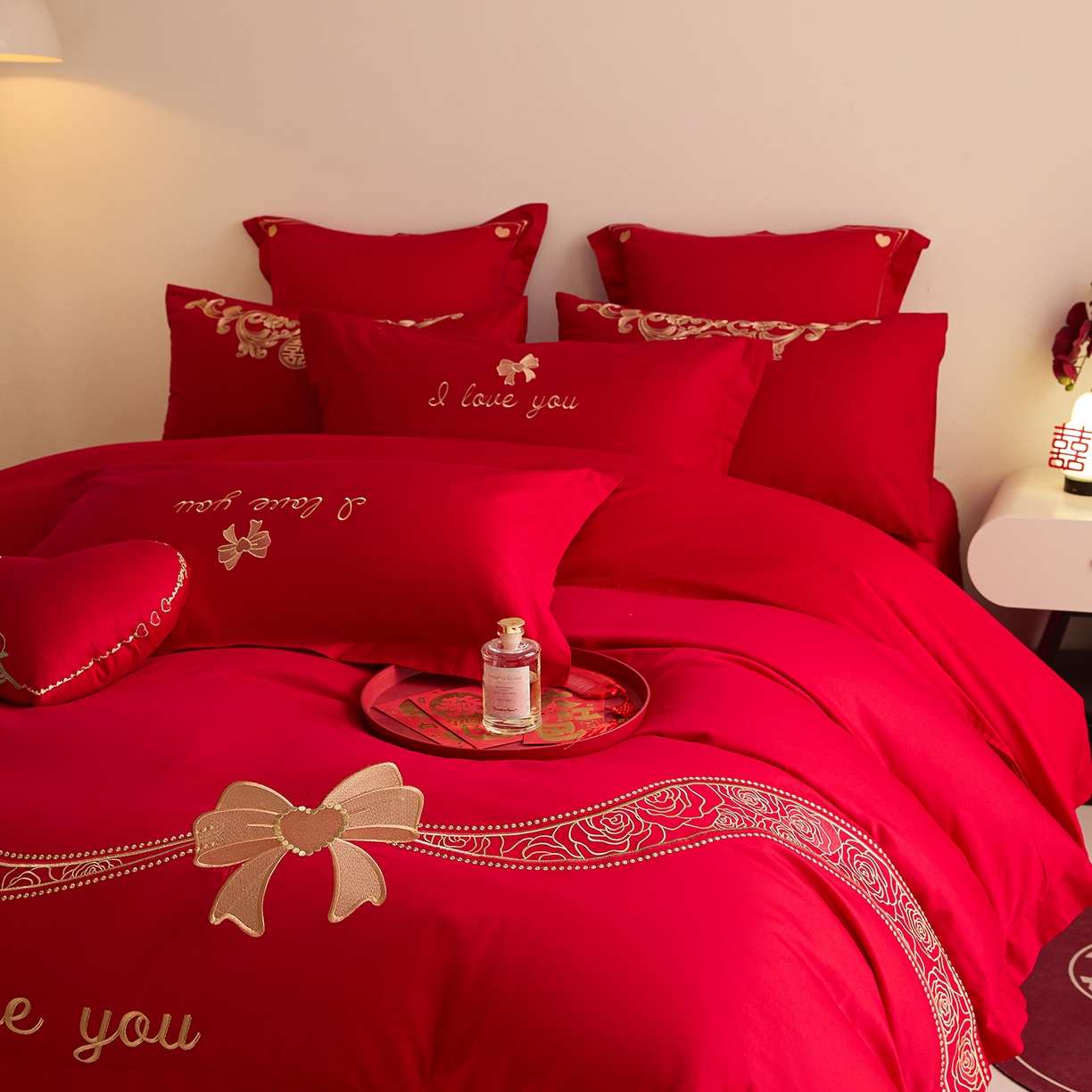 91家纺网 家纺一手货源 找家纺 东方合美（原：皇家传奇） 2025新款长绒棉纯棉婚庆刺绣小红书系列四件套 爱合