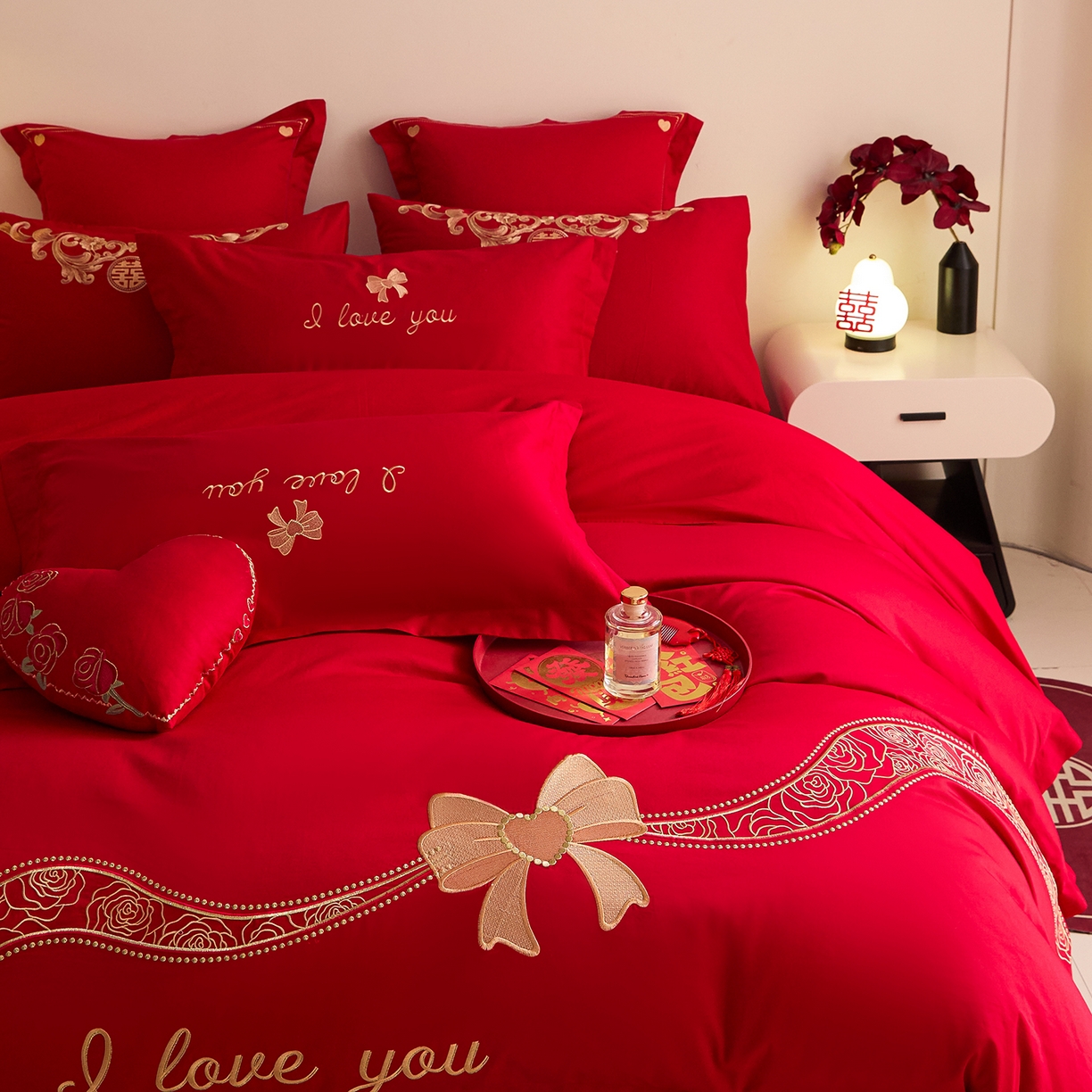 91家纺网 家纺一手货源 找家纺 东方合美（原：皇家传奇） 2025新款长绒棉纯棉婚庆刺绣小红书系列四件套 爱合