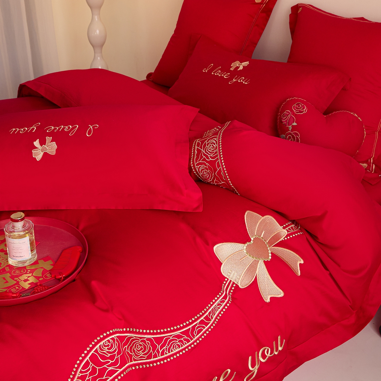 91家纺网 家纺一手货源 找家纺 东方合美（原：皇家传奇） 2025新款长绒棉纯棉婚庆刺绣小红书系列四件套 爱合