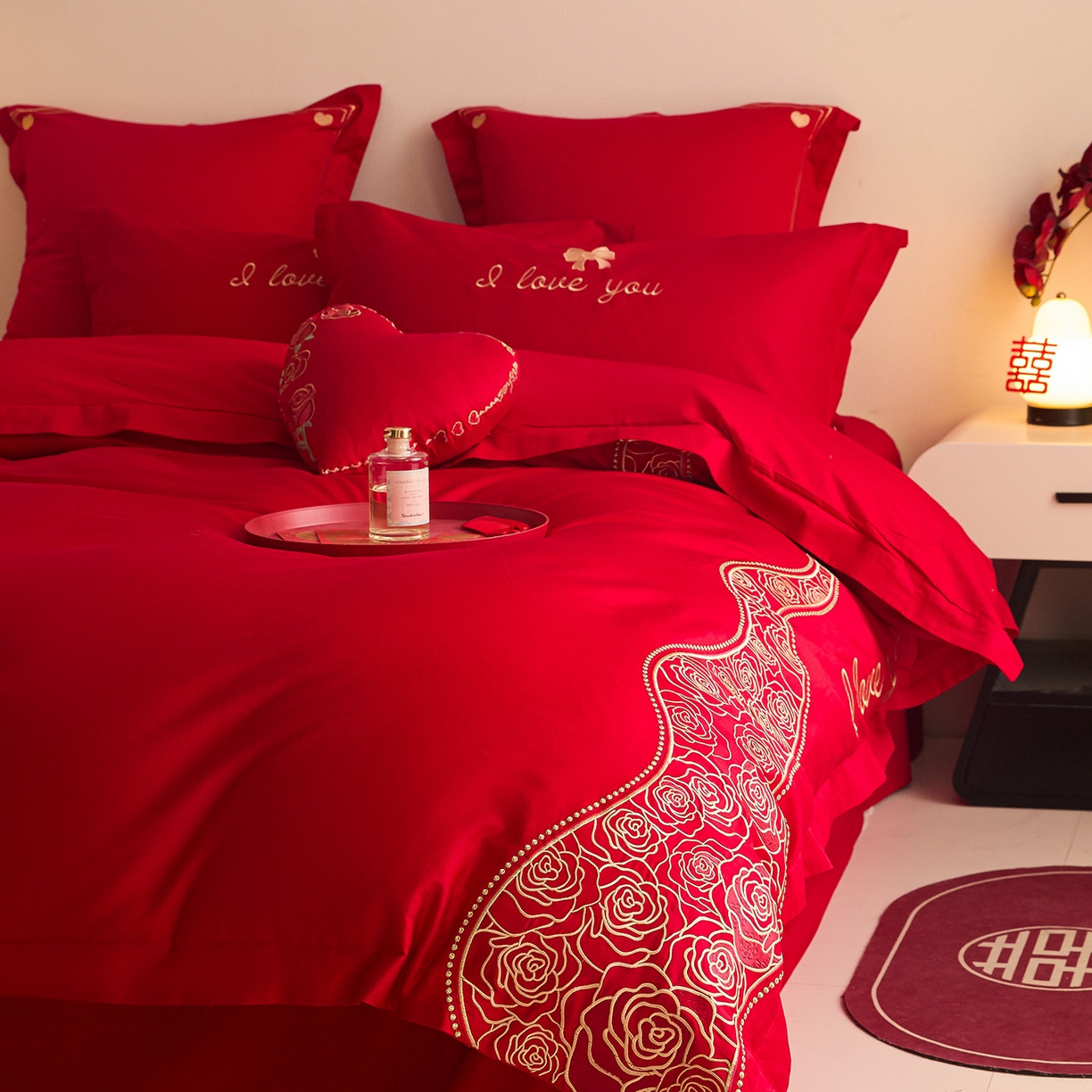 91家纺网 家纺一手货源 找家纺 东方合美（原：皇家传奇） 2025新款长绒棉纯棉婚庆刺绣小红书系列四件套 爱合