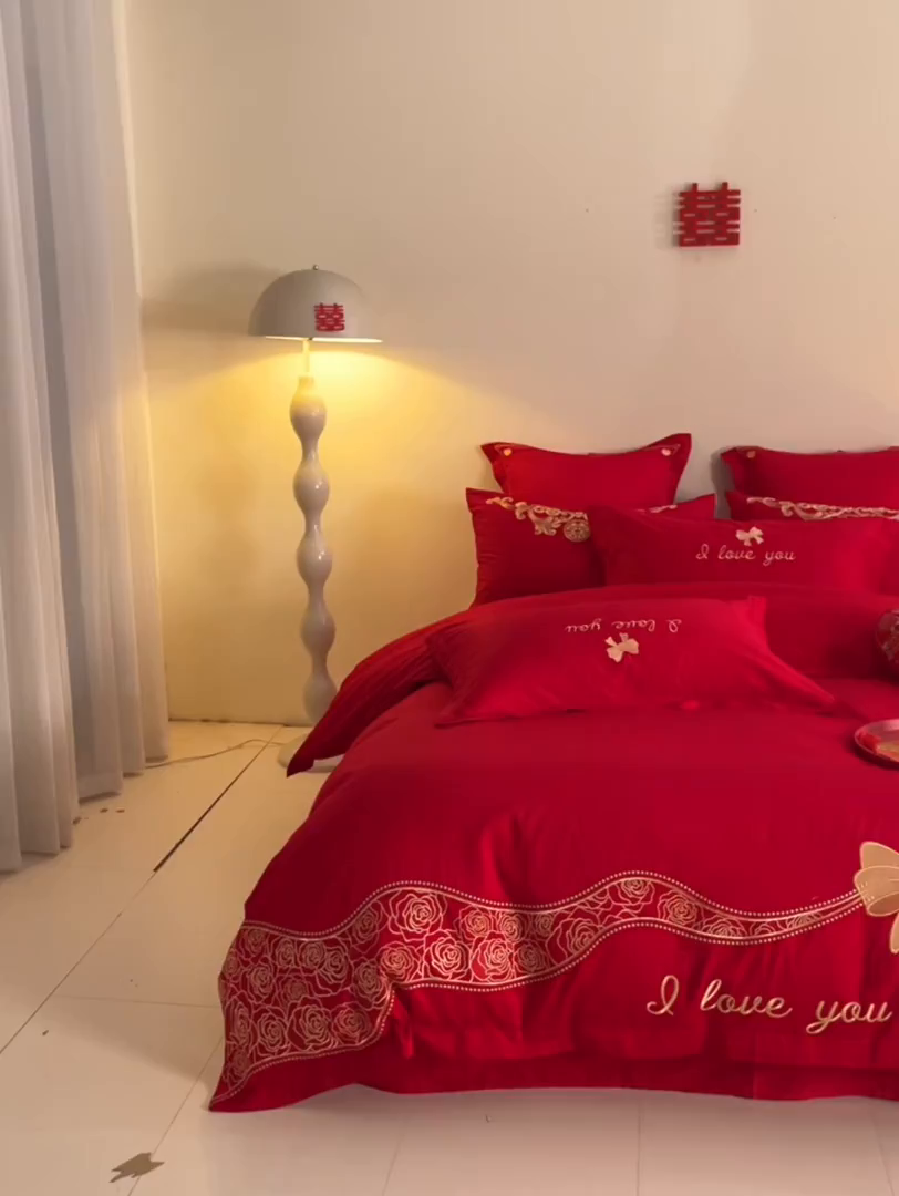 91家纺网 家纺一手货源 找家纺 东方合美（原：皇家传奇） 2025新款长绒棉纯棉婚庆刺绣小红书系列四件套 爱合