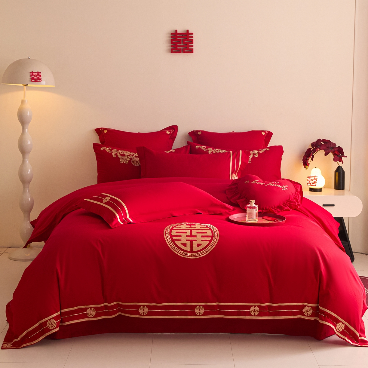 东方合美（原：皇家传奇） 2025新款长绒棉纯棉婚庆刺绣小红书系列四件套 恩爱