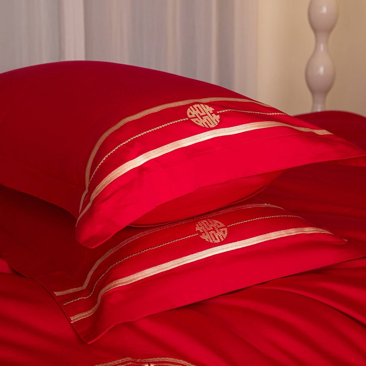 91家纺网 家纺一手货源 找家纺 东方合美（原：皇家传奇） 2025新款长绒棉纯棉婚庆刺绣小红书系列四件套 恩爱