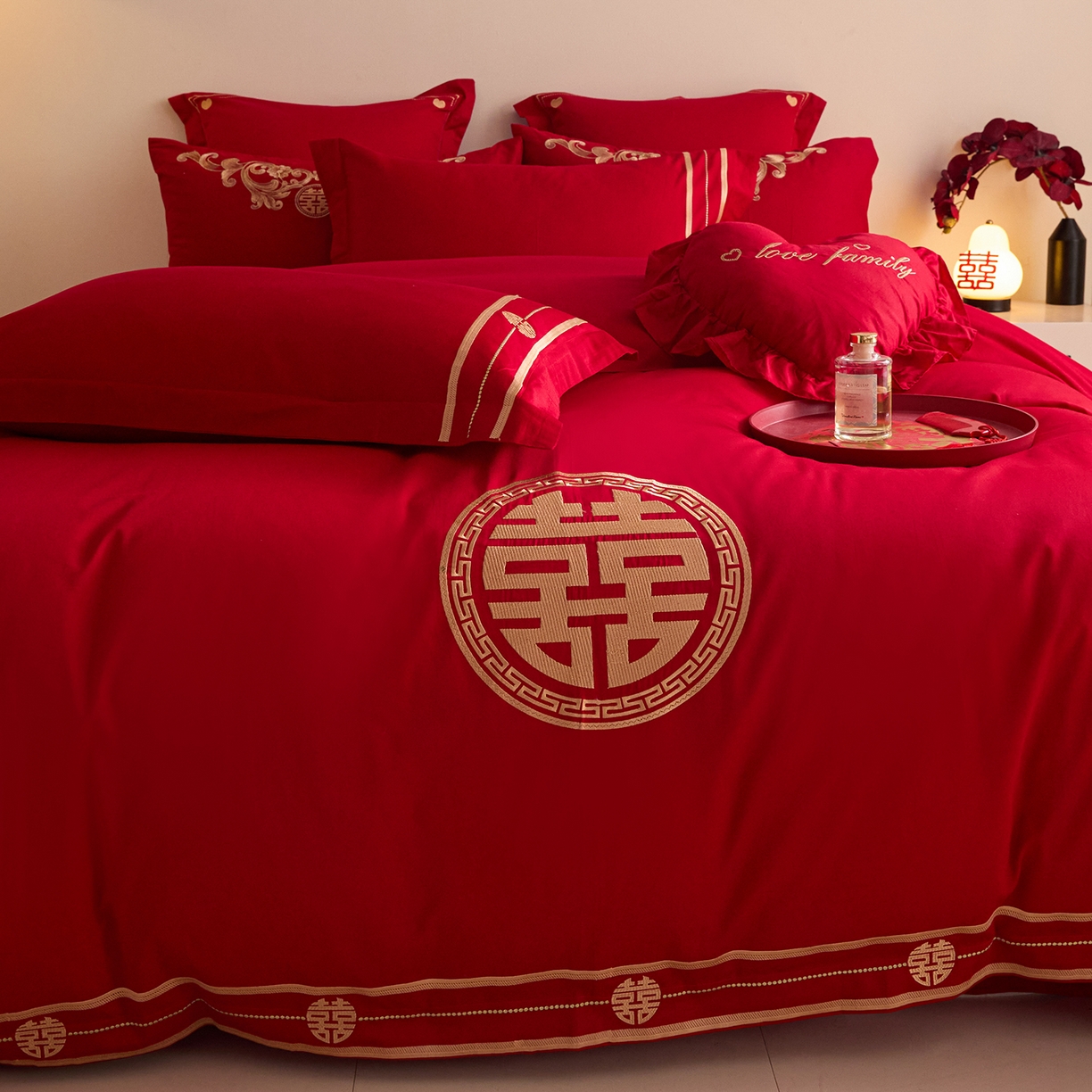 91家纺网 家纺一手货源 找家纺 东方合美（原：皇家传奇） 2025新款长绒棉纯棉婚庆刺绣小红书系列四件套 恩爱