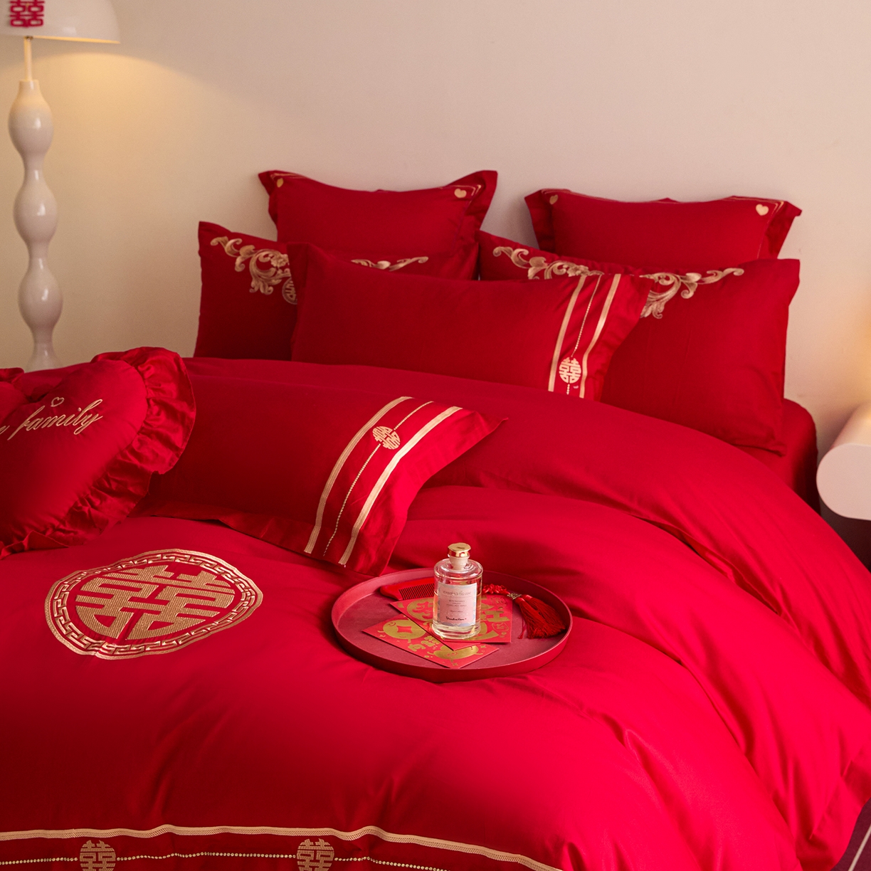 91家纺网 家纺一手货源 找家纺 东方合美（原：皇家传奇） 2025新款长绒棉纯棉婚庆刺绣小红书系列四件套 恩爱