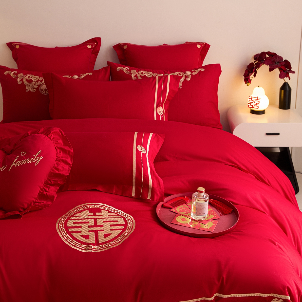 91家纺网 家纺一手货源 找家纺 东方合美（原：皇家传奇） 2025新款长绒棉纯棉婚庆刺绣小红书系列四件套 恩爱