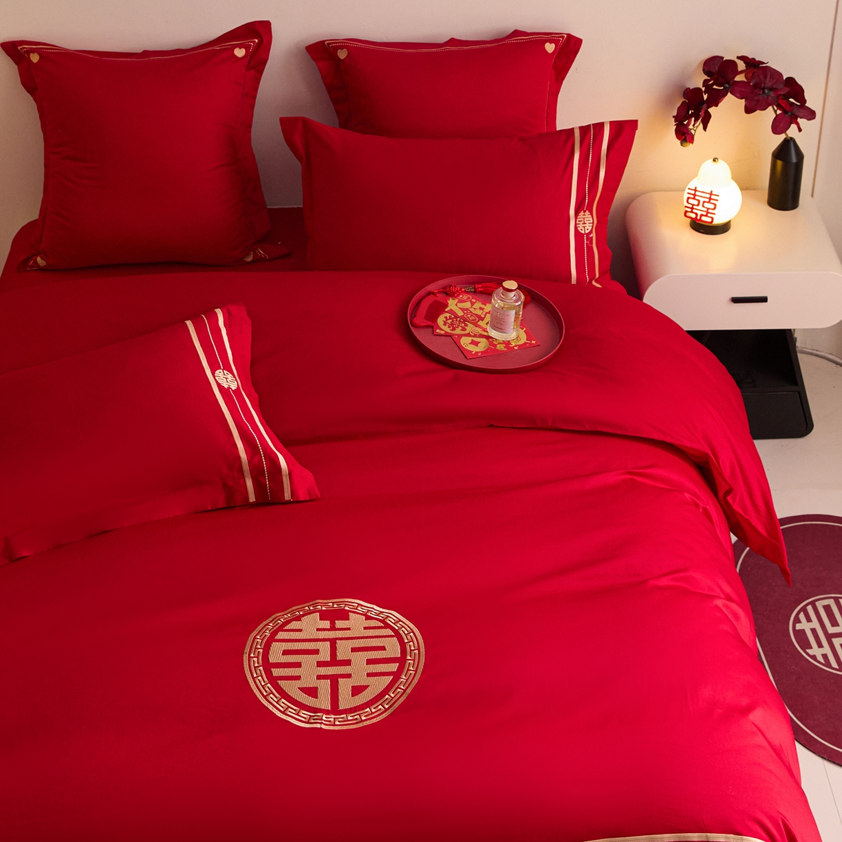 91家纺网 家纺一手货源 找家纺 东方合美（原：皇家传奇） 2025新款长绒棉纯棉婚庆刺绣小红书系列四件套 恩爱