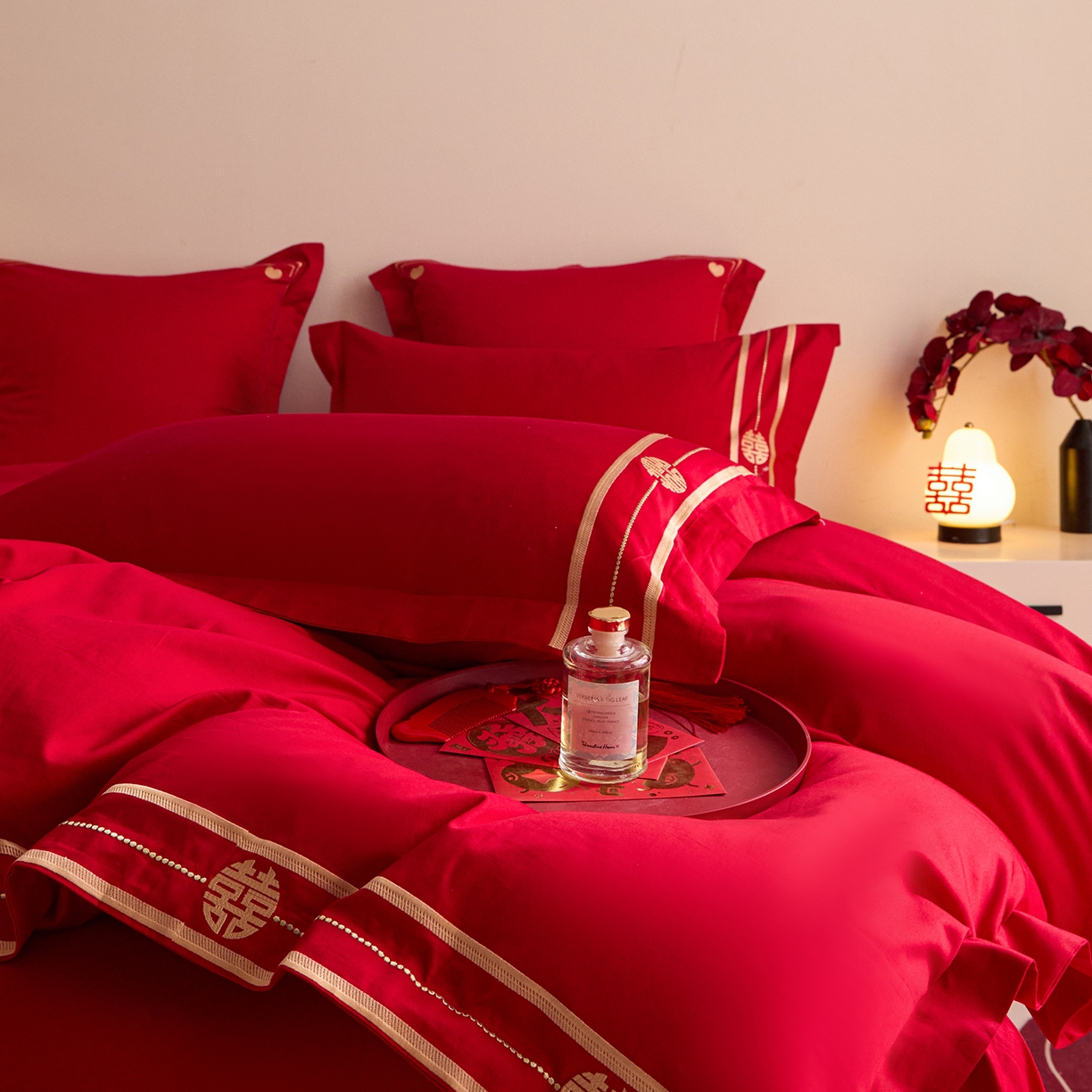 91家纺网 家纺一手货源 找家纺 东方合美（原：皇家传奇） 2025新款长绒棉纯棉婚庆刺绣小红书系列四件套 恩爱