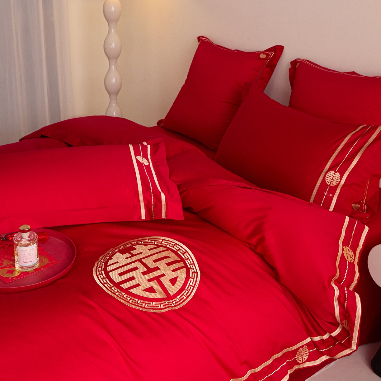 91家纺网 家纺一手货源 找家纺 东方合美（原：皇家传奇） 2025新款长绒棉纯棉婚庆刺绣小红书系列四件套 恩爱