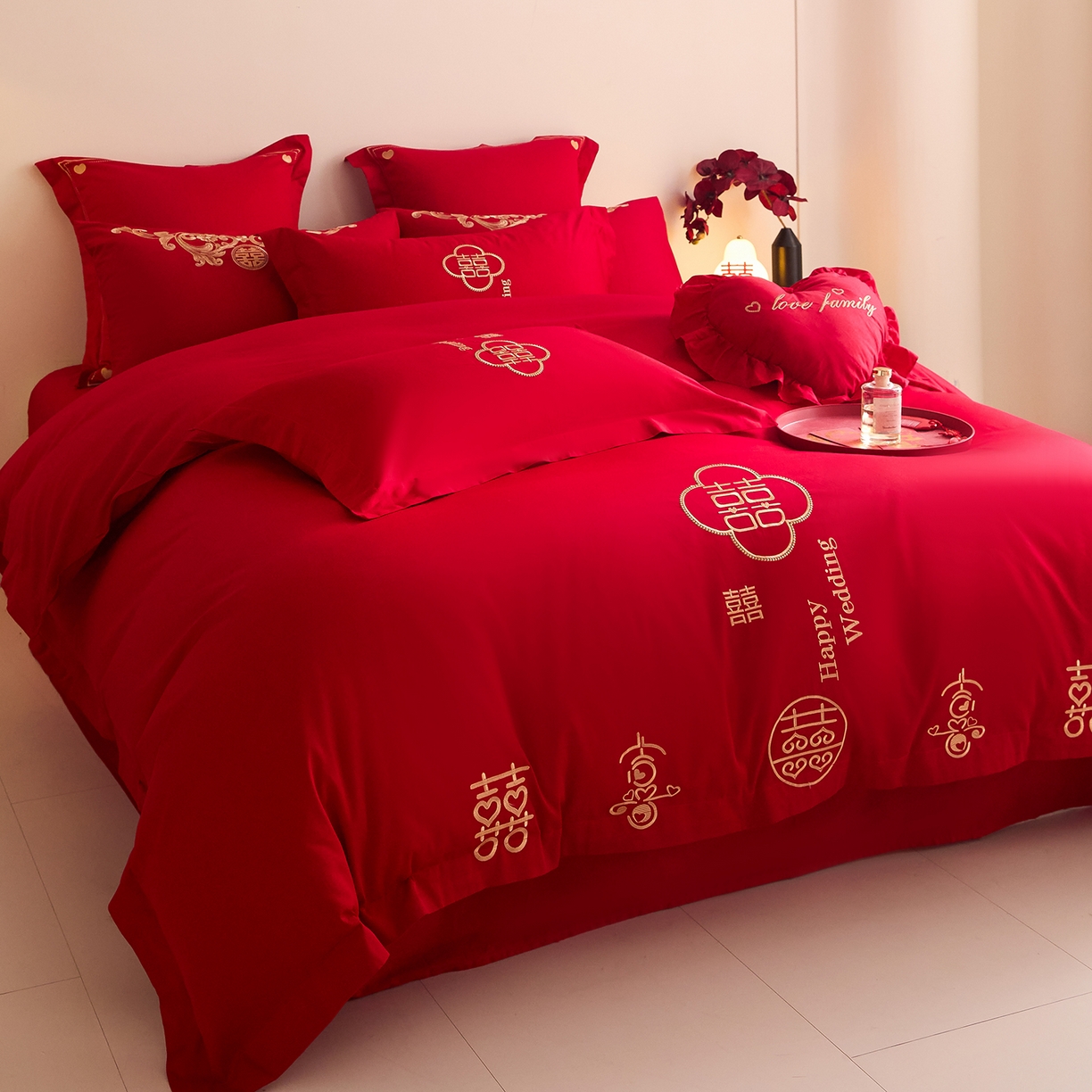 91家纺网 家纺一手货源 找家纺 东方合美（原：皇家传奇） 2025新款长绒棉纯棉婚庆刺绣小红书系列四件套 福气