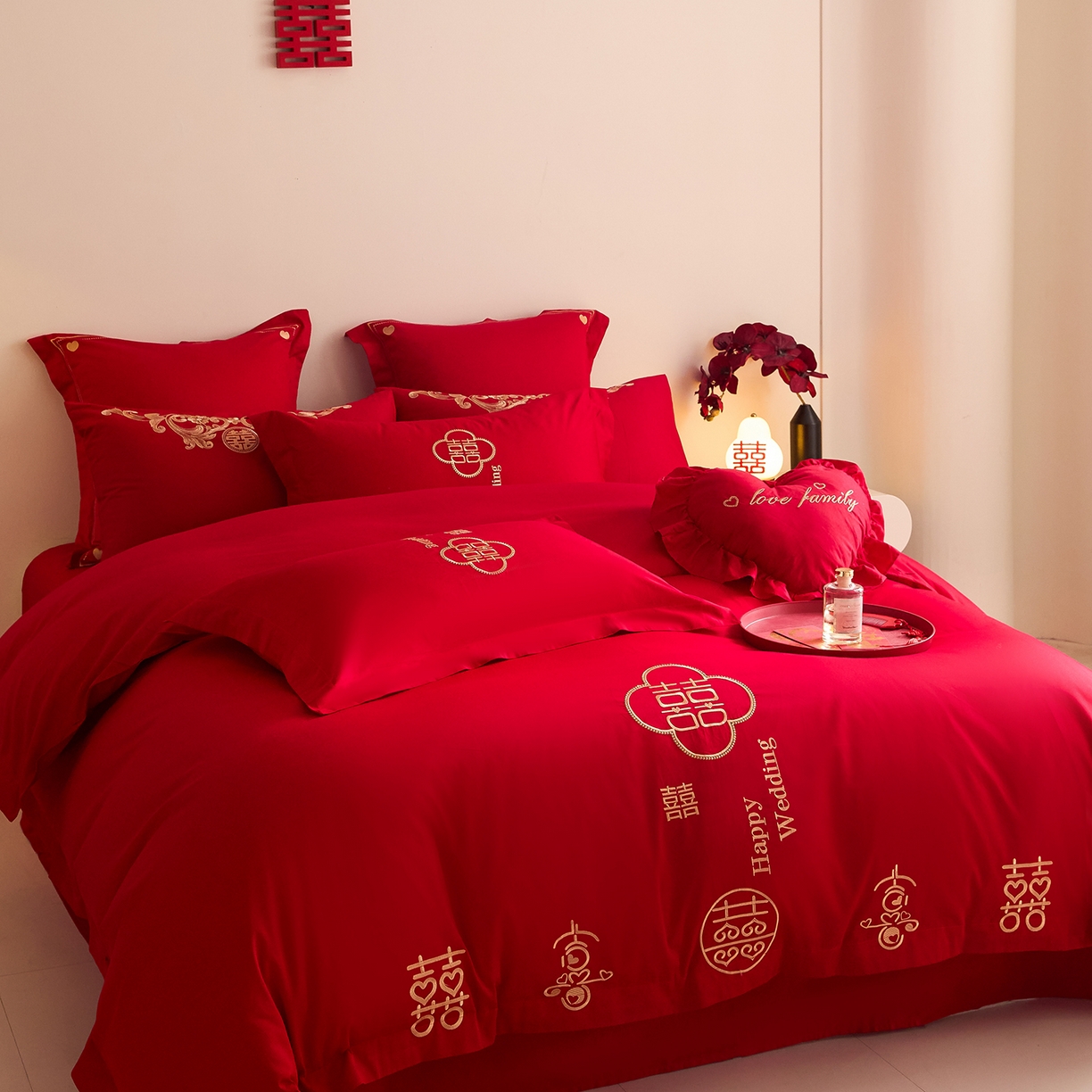 91家纺网 家纺一手货源 找家纺 东方合美（原：皇家传奇） 2025新款长绒棉纯棉婚庆刺绣小红书系列四件套 福气