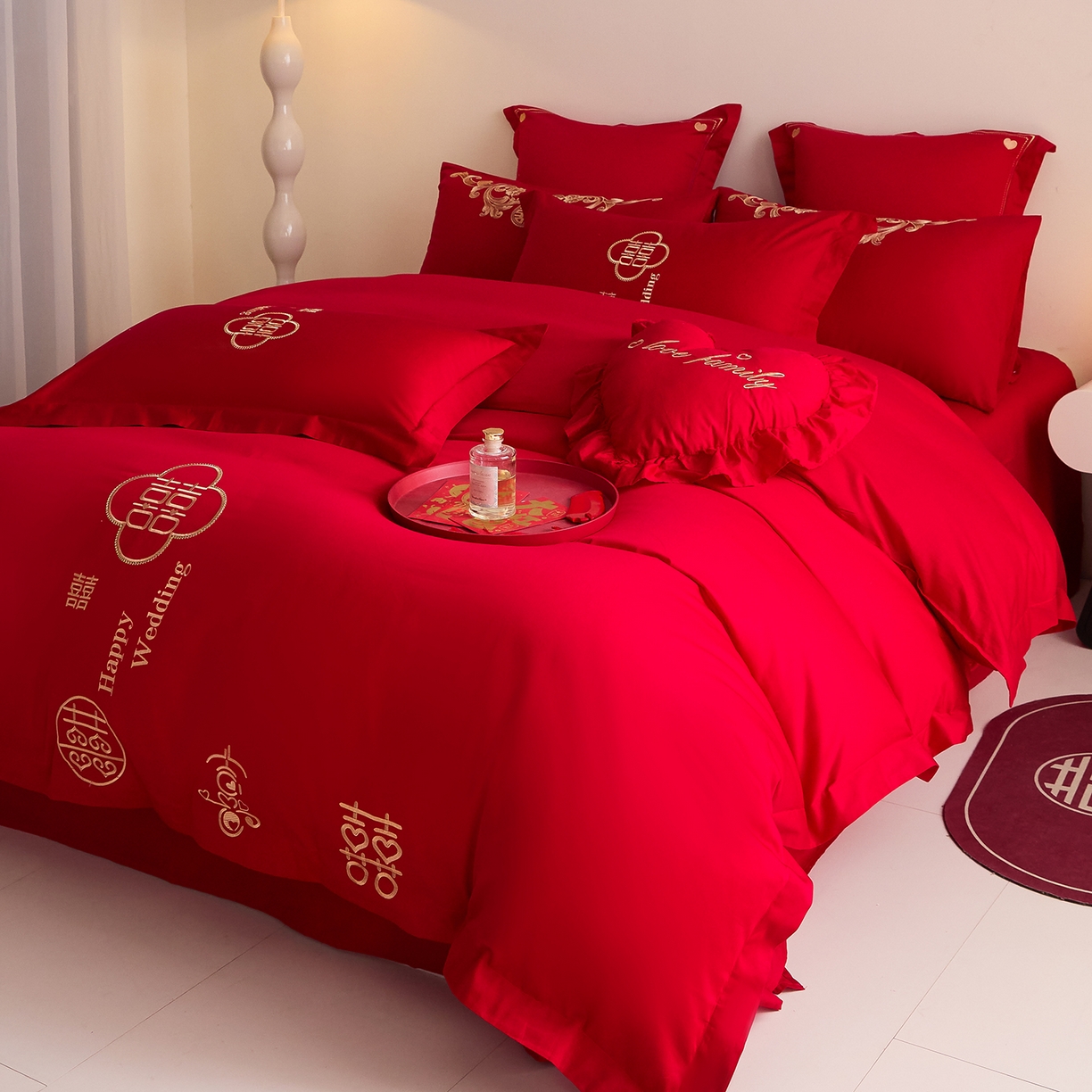 91家纺网 家纺一手货源 找家纺 东方合美（原：皇家传奇） 2025新款长绒棉纯棉婚庆刺绣小红书系列四件套 福气