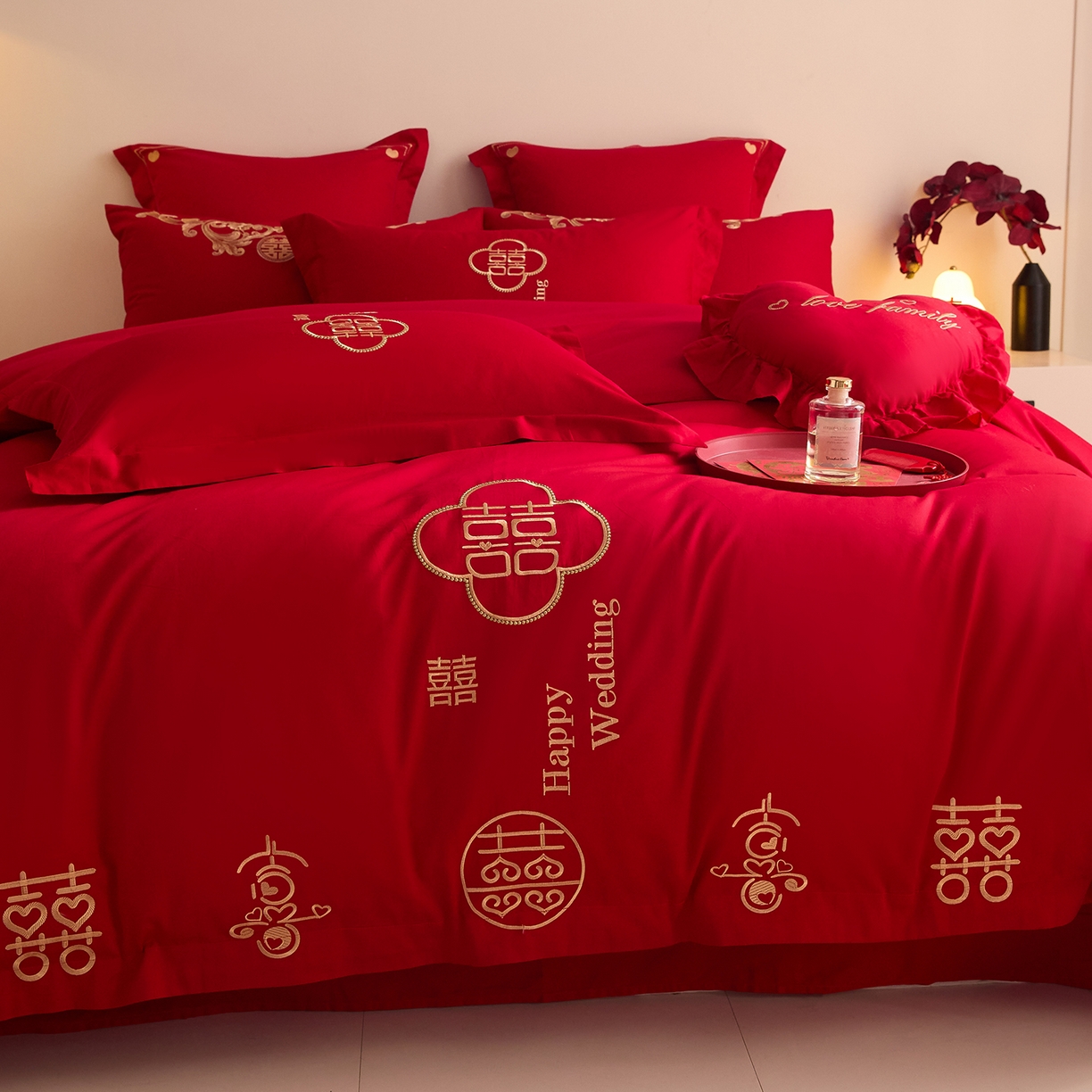 91家纺网 家纺一手货源 找家纺 东方合美（原：皇家传奇） 2025新款长绒棉纯棉婚庆刺绣小红书系列四件套 福气