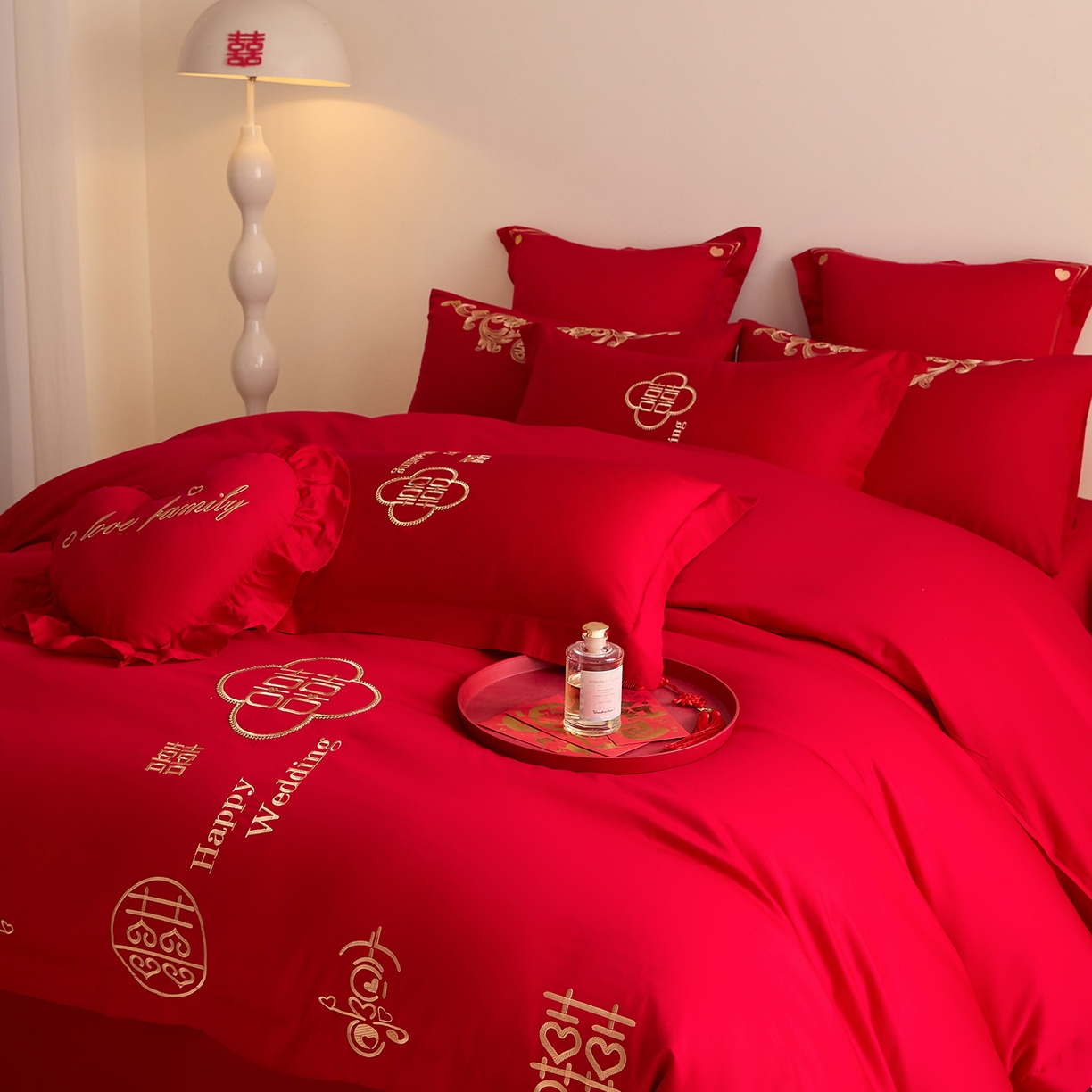 91家纺网 家纺一手货源 找家纺 东方合美（原：皇家传奇） 2025新款长绒棉纯棉婚庆刺绣小红书系列四件套 福气