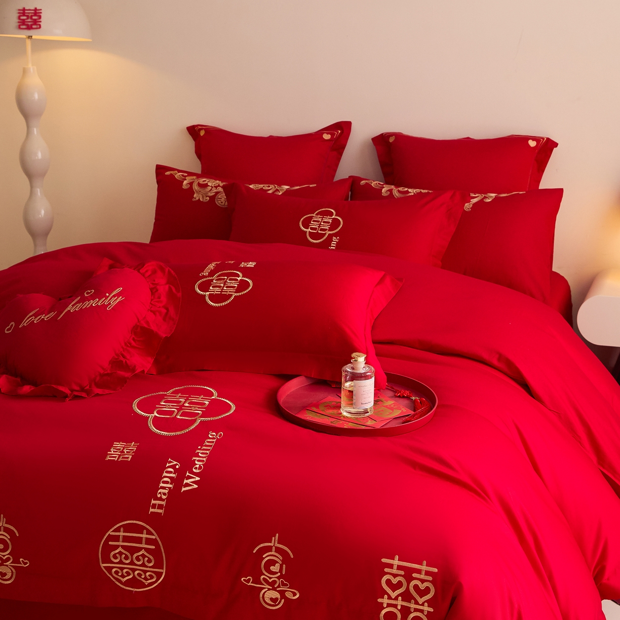 91家纺网 家纺一手货源 找家纺 东方合美（原：皇家传奇） 2025新款长绒棉纯棉婚庆刺绣小红书系列四件套 福气