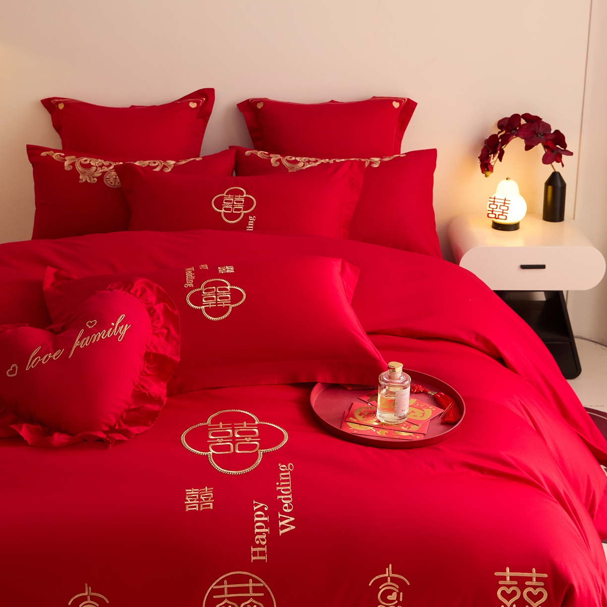 91家纺网 家纺一手货源 找家纺 东方合美（原：皇家传奇） 2025新款长绒棉纯棉婚庆刺绣小红书系列四件套 福气