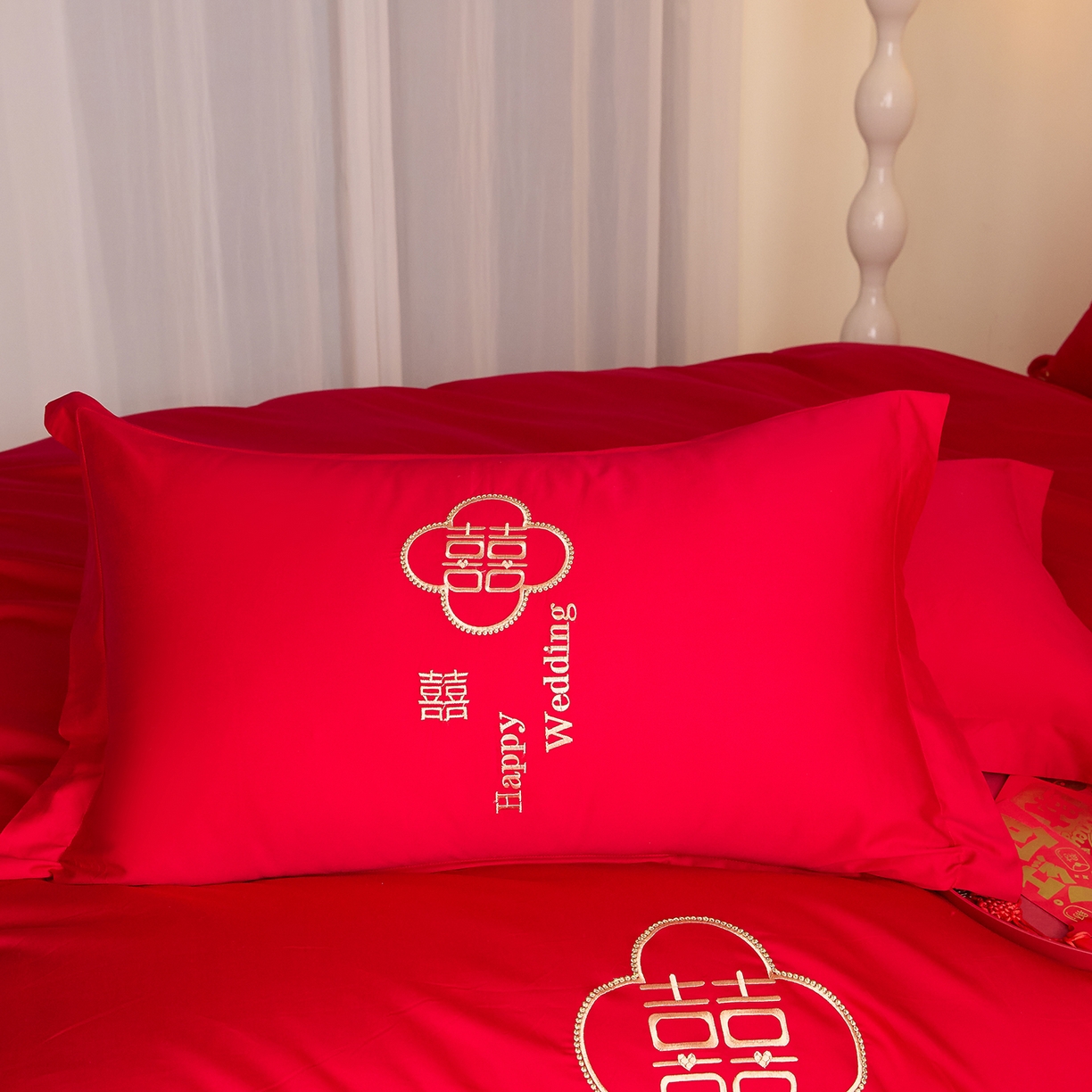 91家纺网 家纺一手货源 找家纺 东方合美（原：皇家传奇） 2025新款长绒棉纯棉婚庆刺绣小红书系列四件套 福气