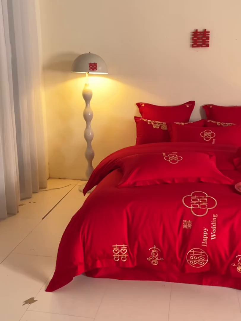 91家纺网 家纺一手货源 找家纺 东方合美（原：皇家传奇） 2025新款长绒棉纯棉婚庆刺绣小红书系列四件套 福气