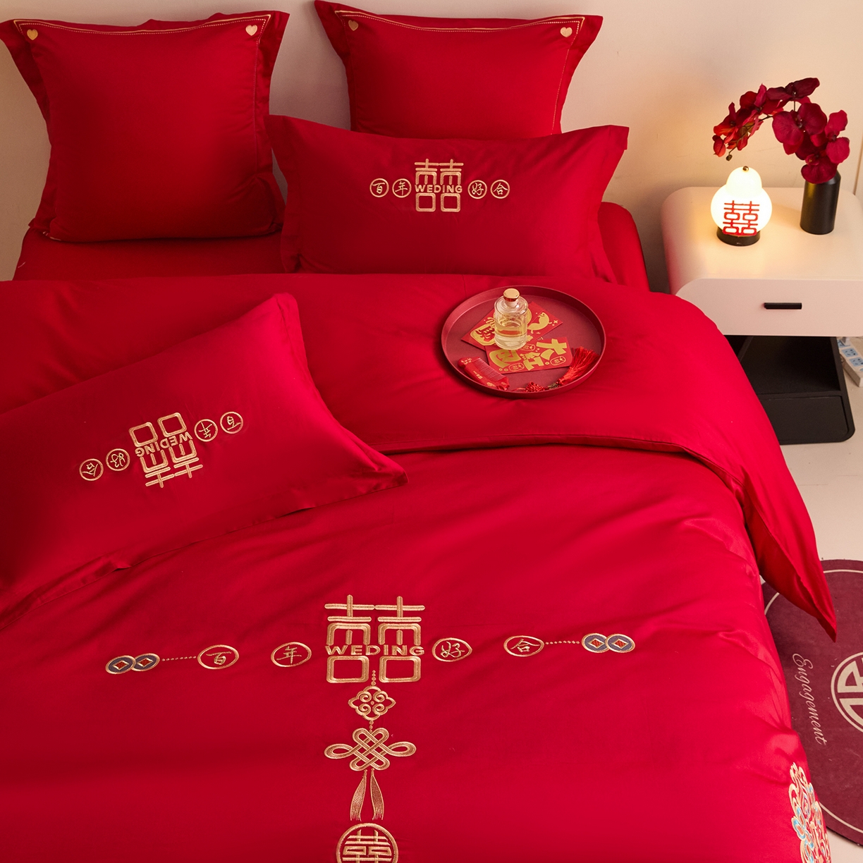 91家纺网 家纺一手货源 找家纺 东方合美（原：皇家传奇） 2025新款长绒棉纯棉婚庆刺绣小红书系列四件套 皇家喜事