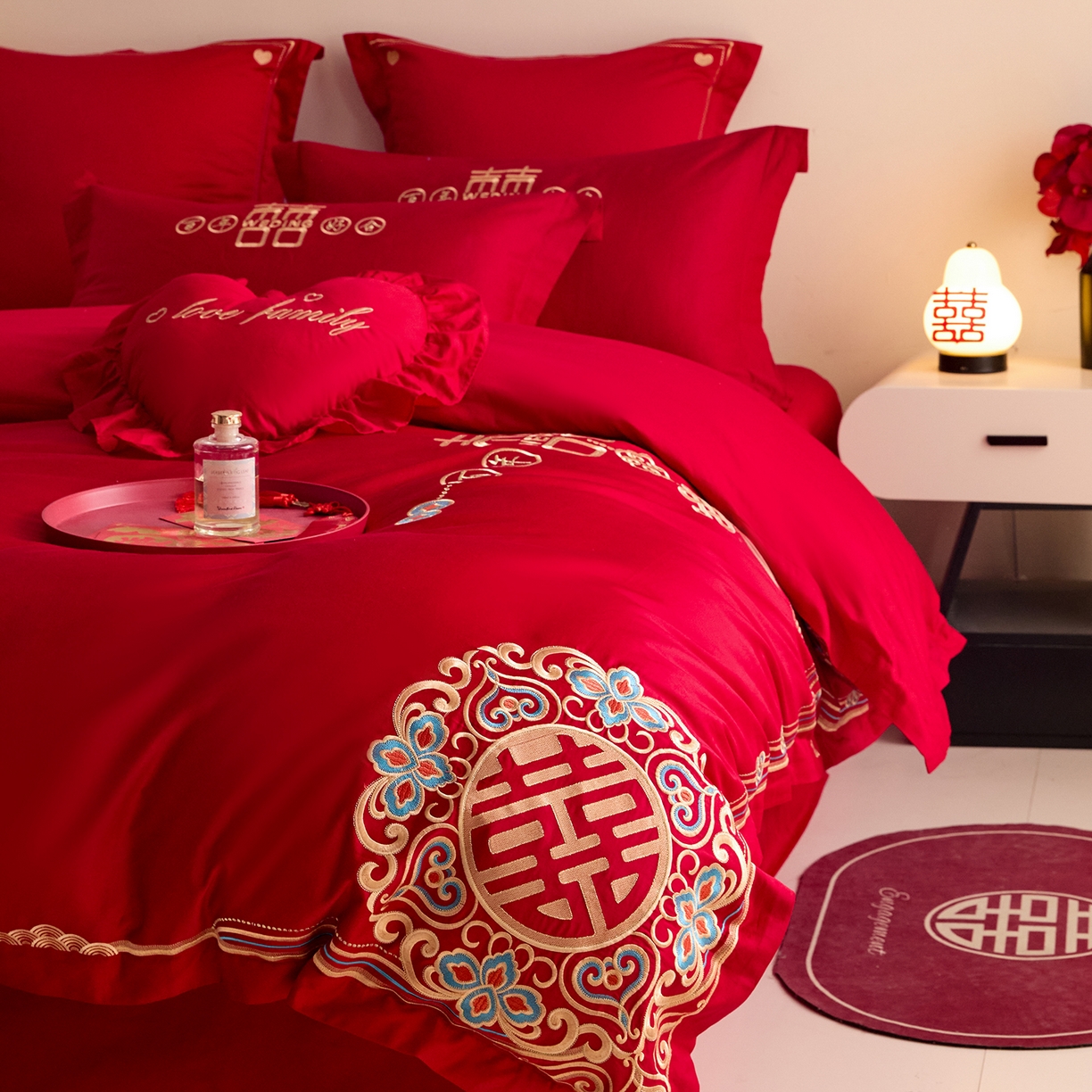 91家纺网 家纺一手货源 找家纺 东方合美（原：皇家传奇） 2025新款长绒棉纯棉婚庆刺绣小红书系列四件套 皇家喜事